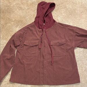 Women's Button Down Shirt with Hood - Burgundy
